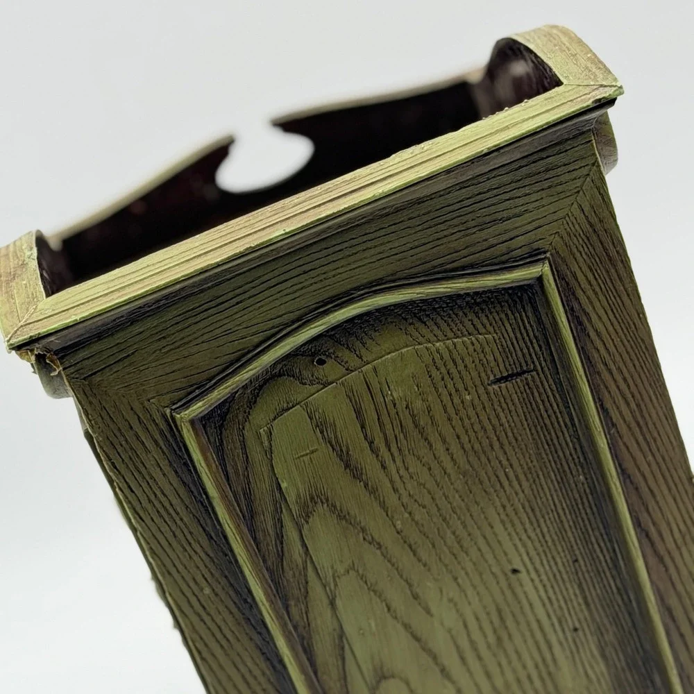Vintage French Provincial Faux Wood Rose Floral Green MCM Trash Basket  Planter